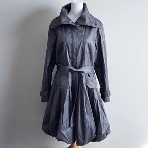 Samuel Dong Trench Coat Womens Large Gray Bubble Hem Belted Avant Garde Modern